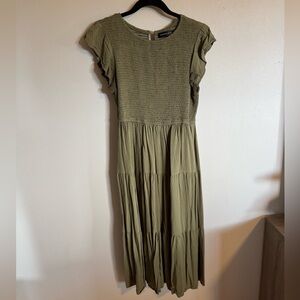 Olive Green Ruffle Sleeve Dress